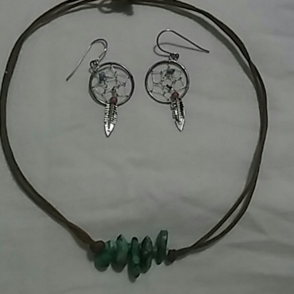 Turquoise choker & dreamcatcher earrings