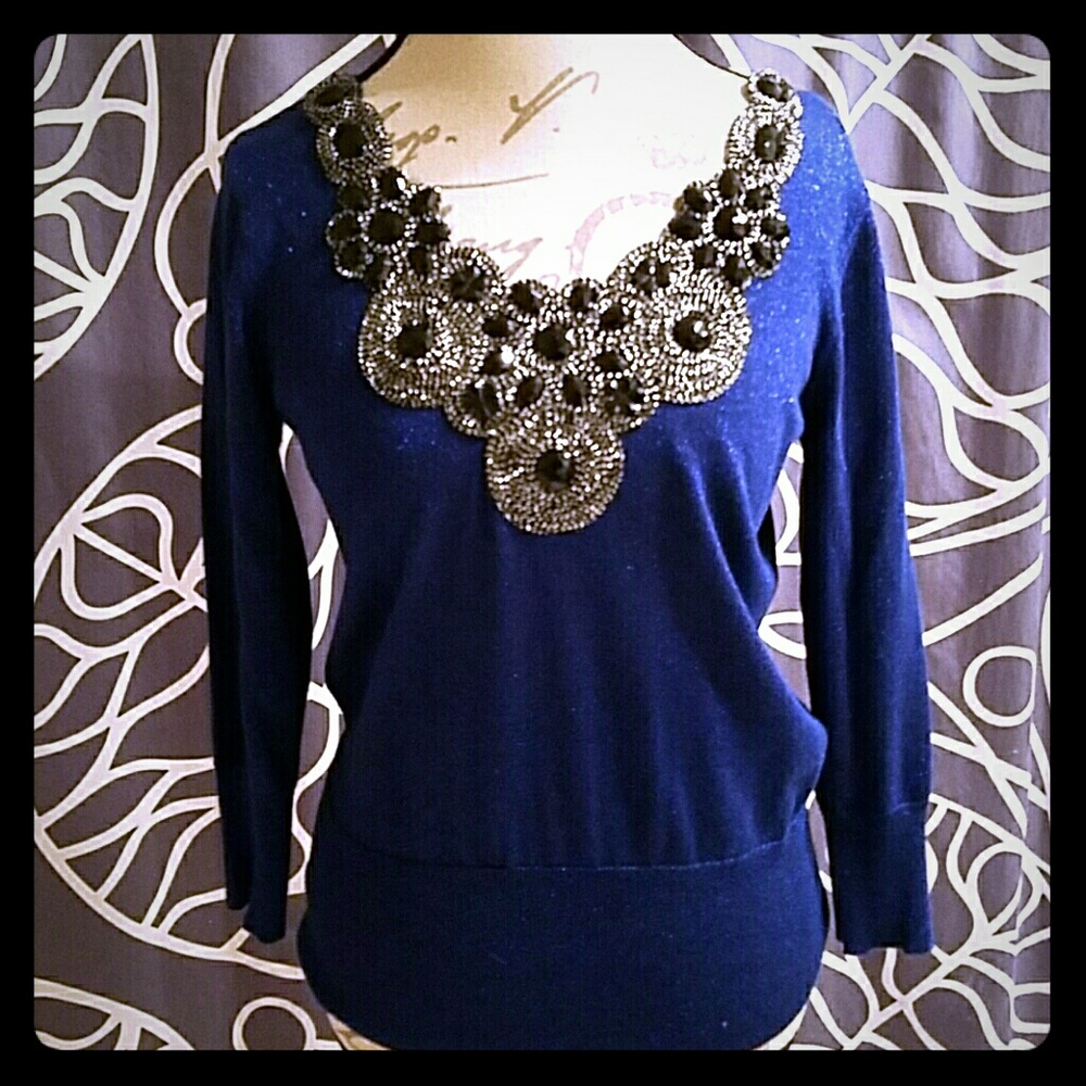 Blue Embellished Sweater