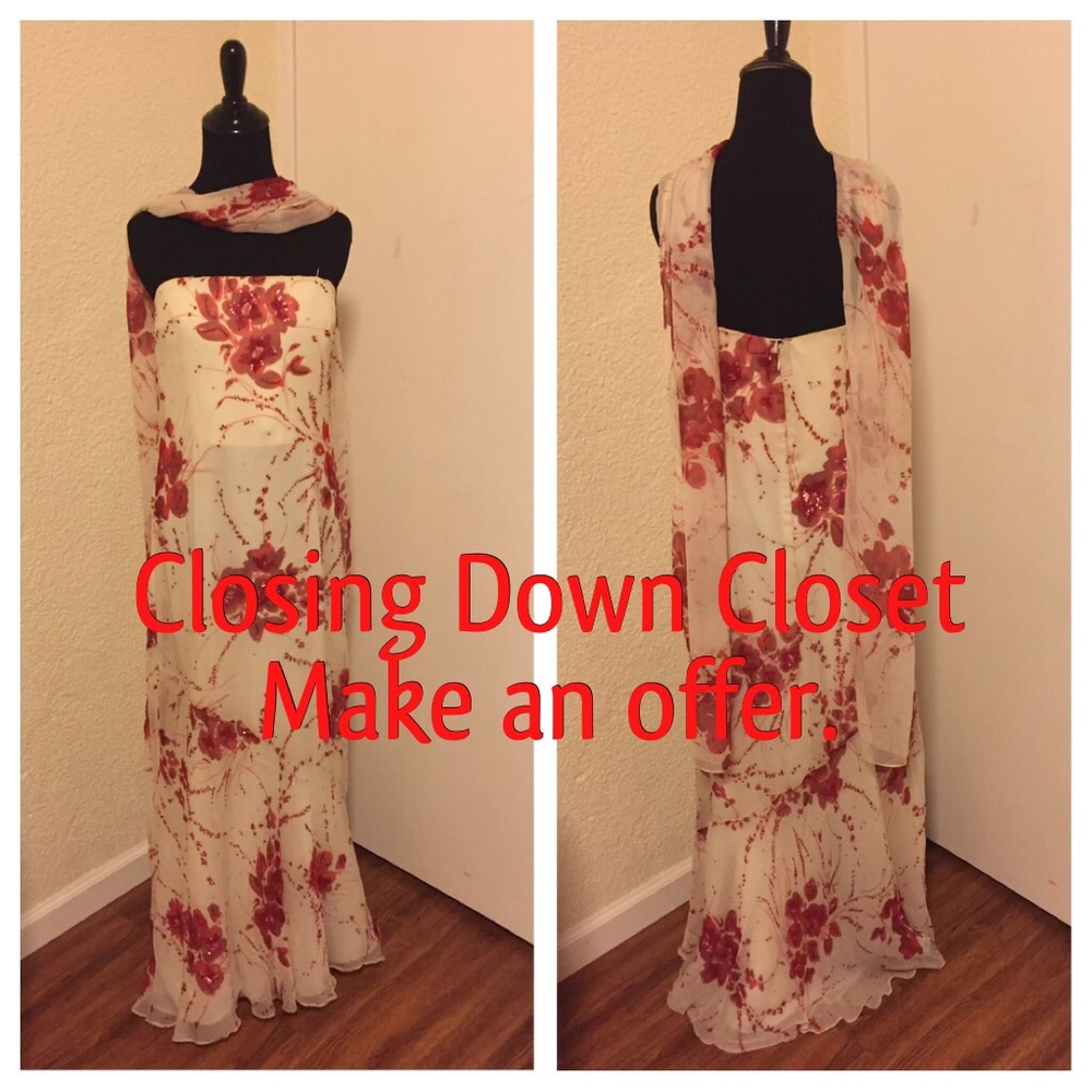 Rickie Freeman Gown dress with scarf.