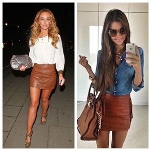 Vintage brown high waist leather skirt