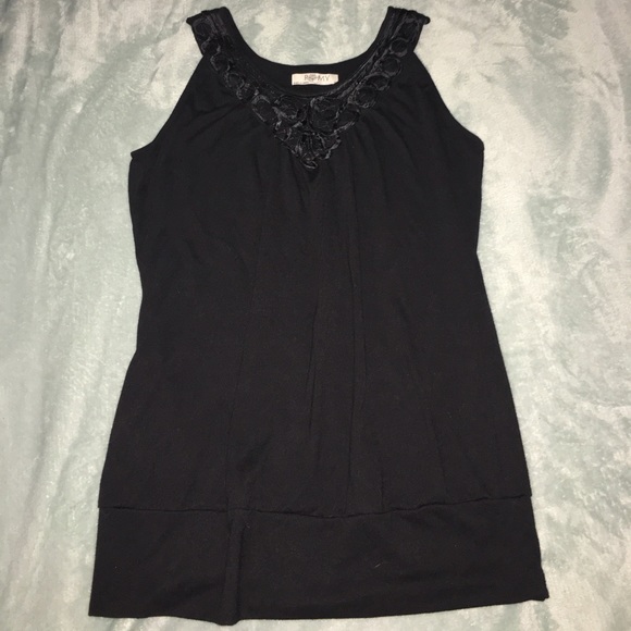 ROMY Black Tank Top Sleeveless V-Neck Statement Flowey Tunic Womens Size Medium - Picture 7 of 10