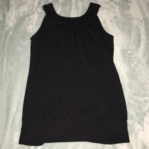 ROMY Black Tank Top Sleeveless V-Neck Statement Flowey Tunic Womens Size Medium - Picture 8 of 10