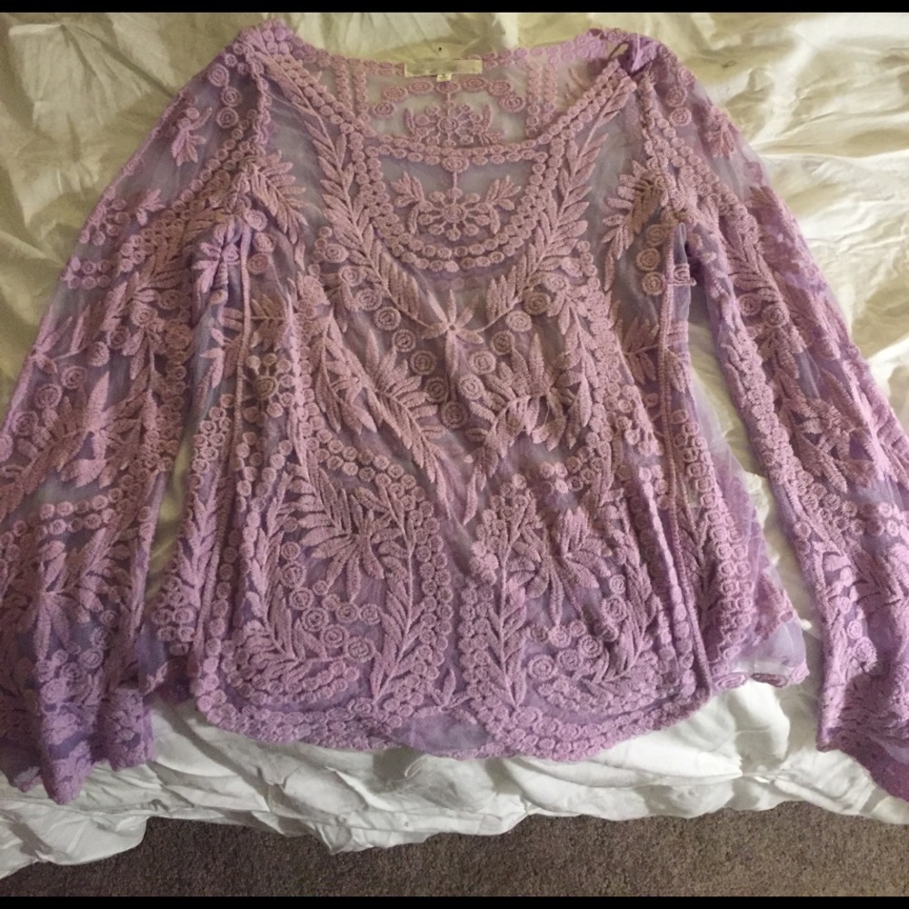Mesh and lace peasant top