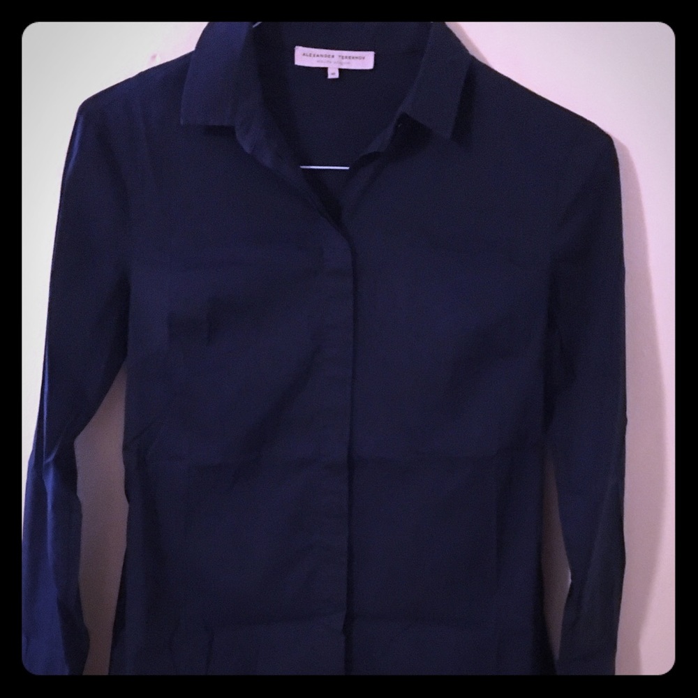 Alexander Terekhov Designer Navy Blue Dress Shirt