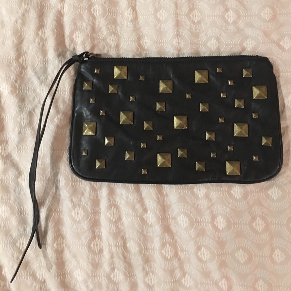 Authentic Black Club Monaco Clutch with Gold Studs