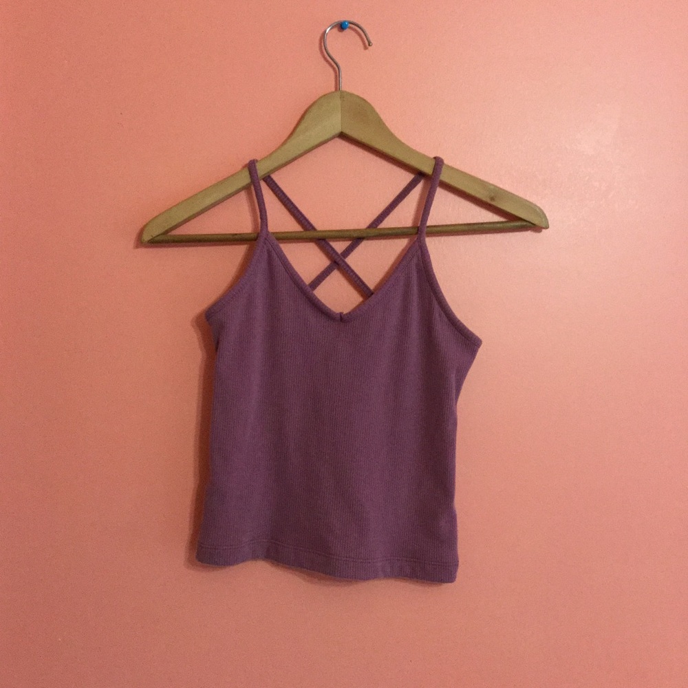 Dark purple trendy cross back crop top