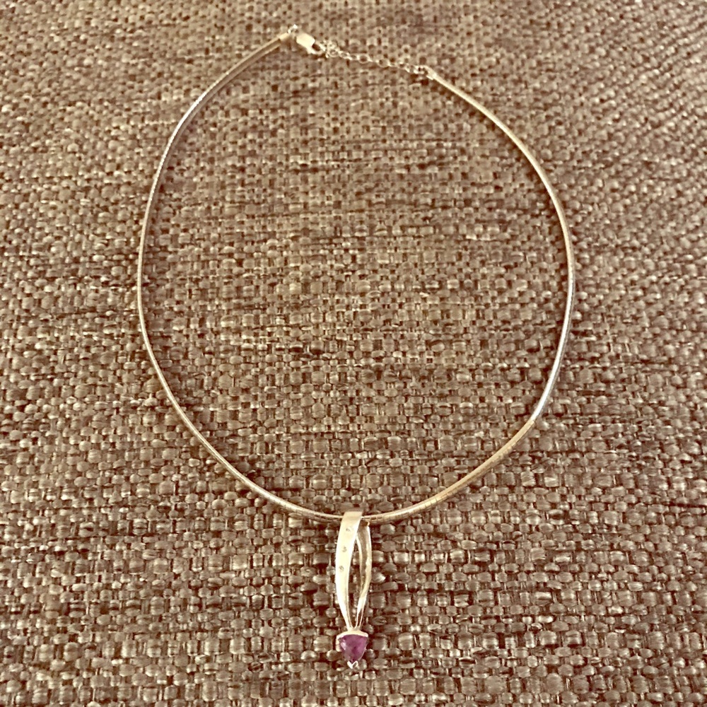 Necklace & amethyst stone pendant w/diamond accent