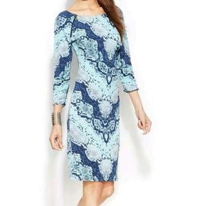 INC Women's snakeskin Print Blue stretch Dress