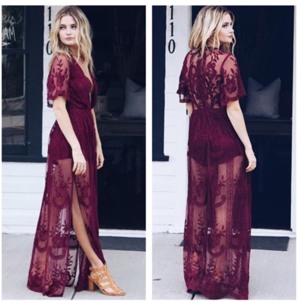 Honey Punch Lace Maxi Romper