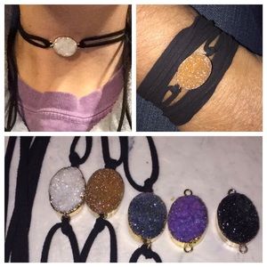 Natural druzy choker/bracelet vegan suede leather