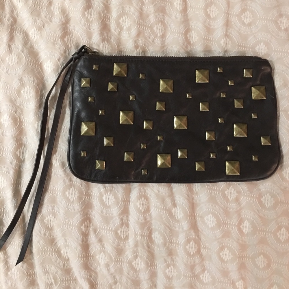 Authentic Brown Club Monaco Clutch with Gold Studs