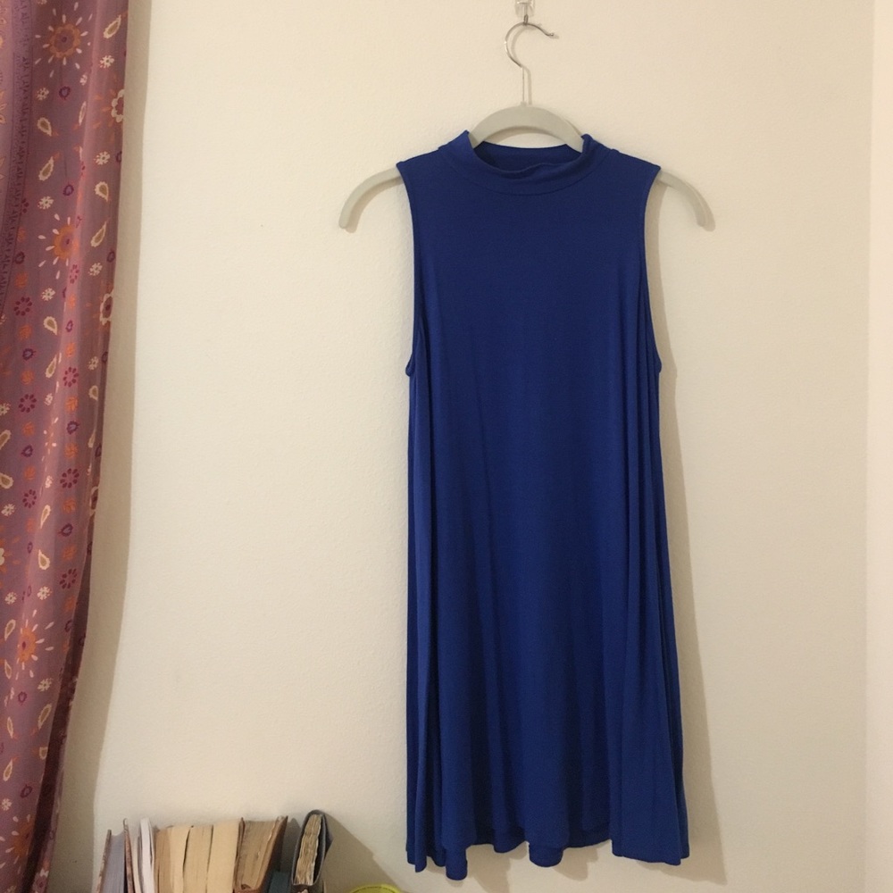 Royal blue mock neck shift dress