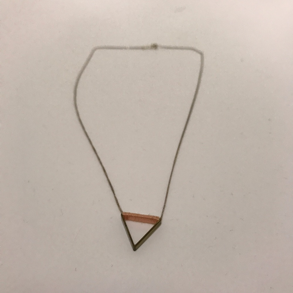 Adorable triangle necklace with peach string wrap