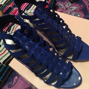 Navy blue open toe heels