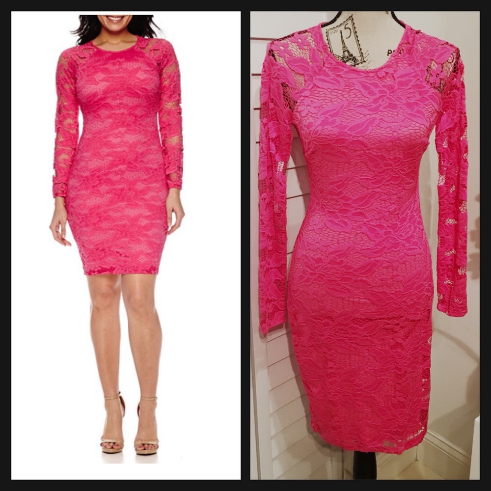✨Host Pick✨Hot Pink Lace Long Sleeve Dress 🌺