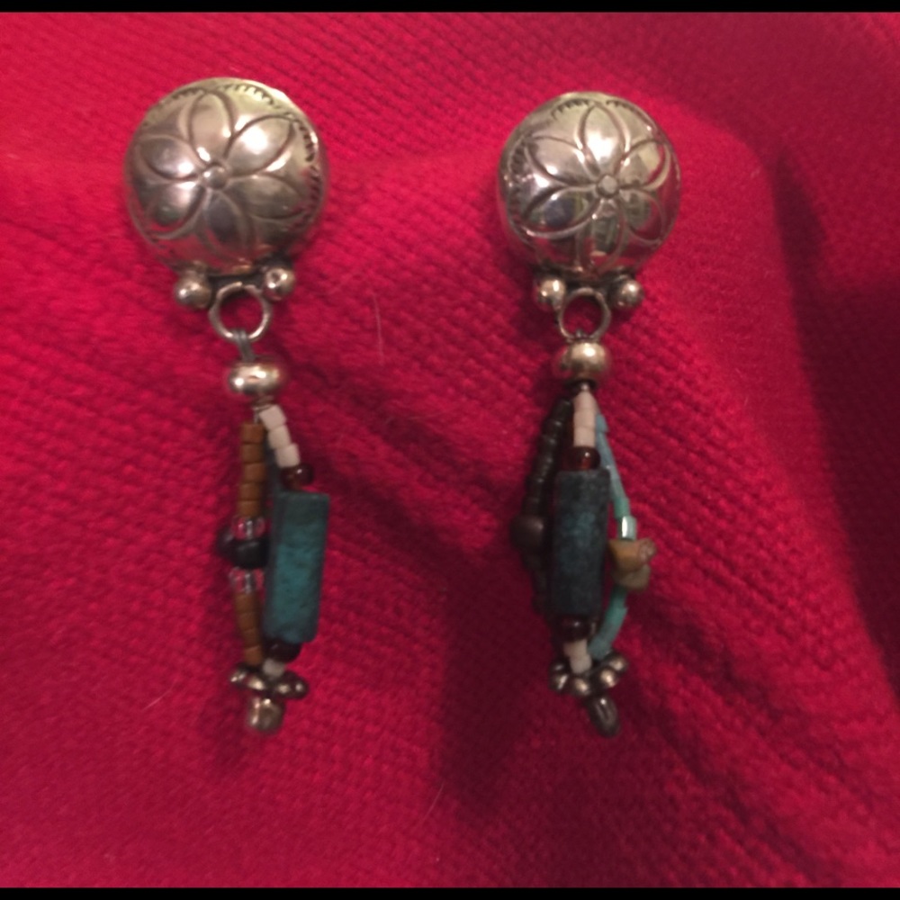 Vntg Navajo silver studs;solid. Dangles handmade