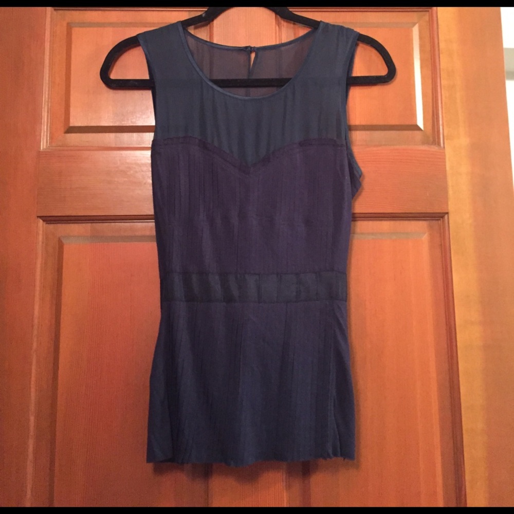 Dark blue BCBG sweetheart mesh top with back tie