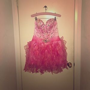 Short, pink bedazzled prom dress only worn once!