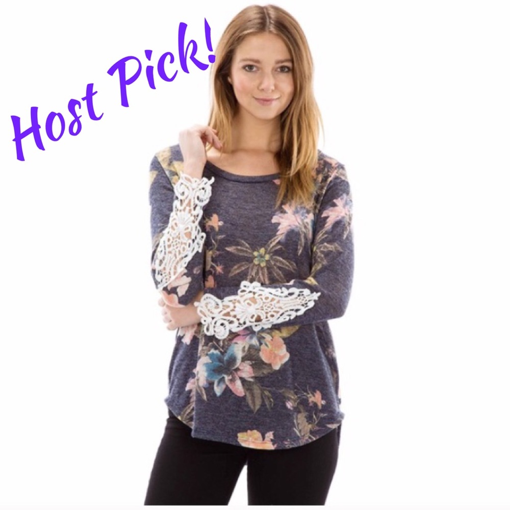 Super Cute Floral Lace Detail Top