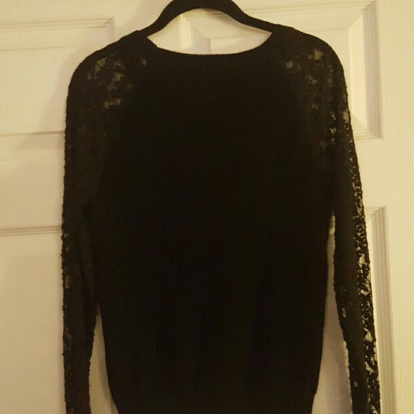 Pretty Black Knit Sweater with Lace Sleeves - Picture 3 of 3