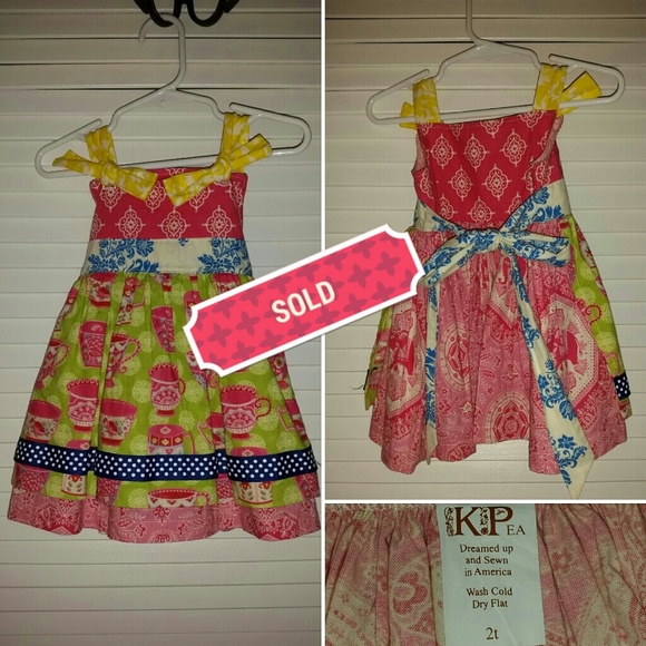 SOLD!!    KPea 2T teatime bow knot apron dress EUC - Picture 1 of 6