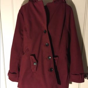 Maroon detachable hood Peacoat