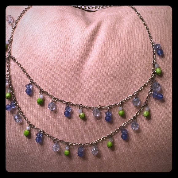 Beaded Necklace & Earrings set-blue & green - Picture 2 of 4