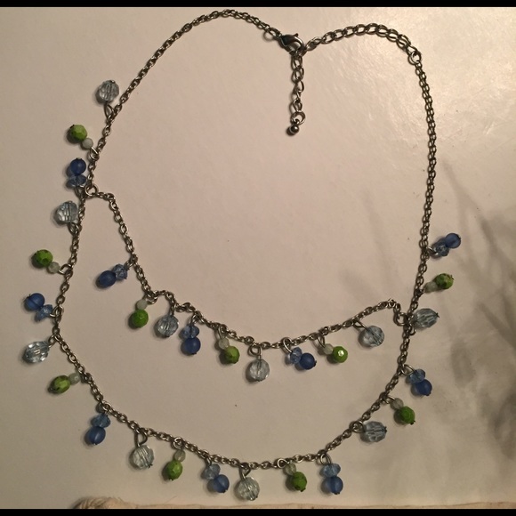 Beaded Necklace & Earrings set-blue & green - Picture 3 of 4
