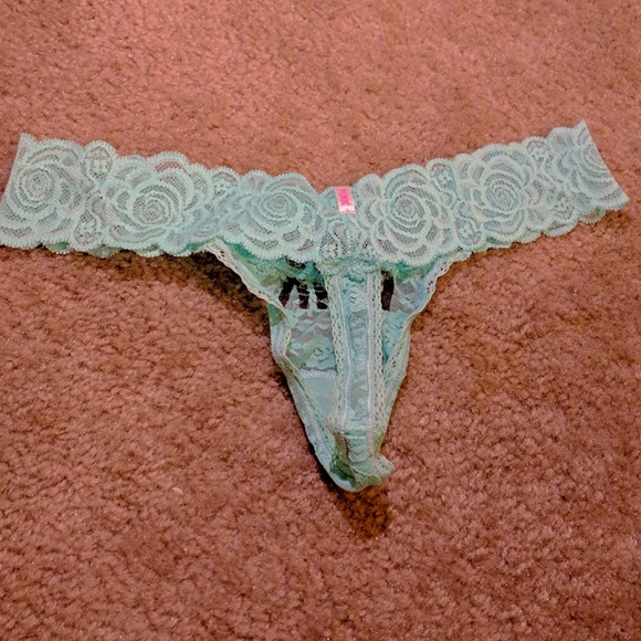 Aqua Colored PINK Allover Floral Lace Thong - Picture 2 of 2