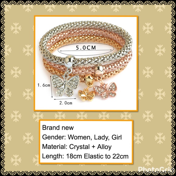Gold Silver Rose-gold with rhinestone bracelet set - Picture 3 of 3