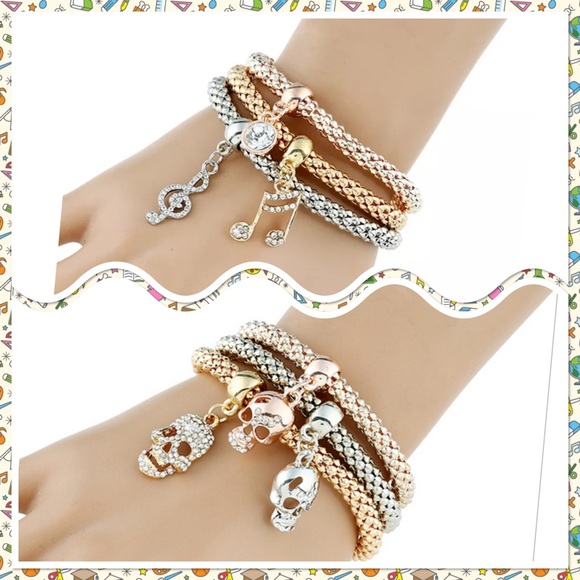 Jewelry - Gold Silver Rose-gold with rhinestone bracelet set