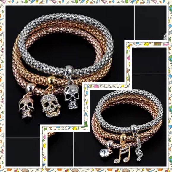 Gold Silver Rose-gold with rhinestone bracelet set - Picture 2 of 3