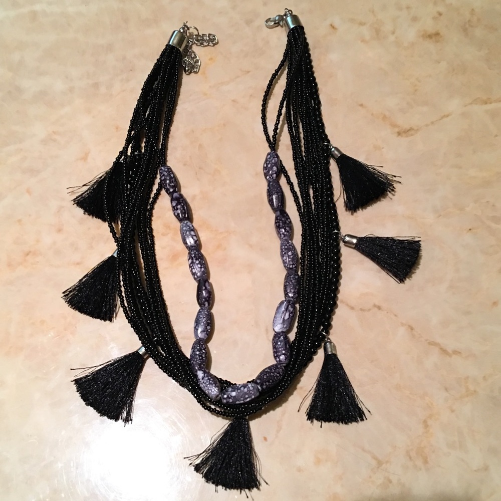 NWOT Multistrand Beads & Tassel Necklace