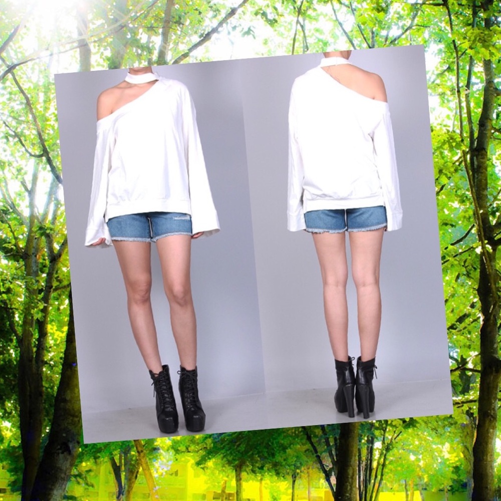 One Shoulder Sweatshirt --WHITE - Picture 3 of 5