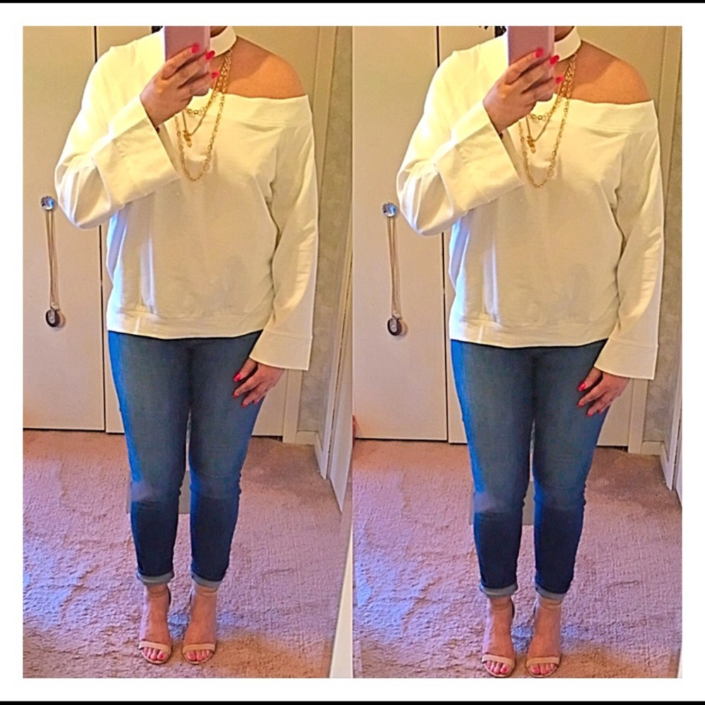 One Shoulder Sweatshirt --WHITE - Picture 4 of 5