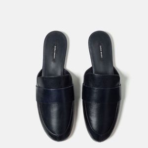 Zara Navy Blue Slides - Genuine Leather