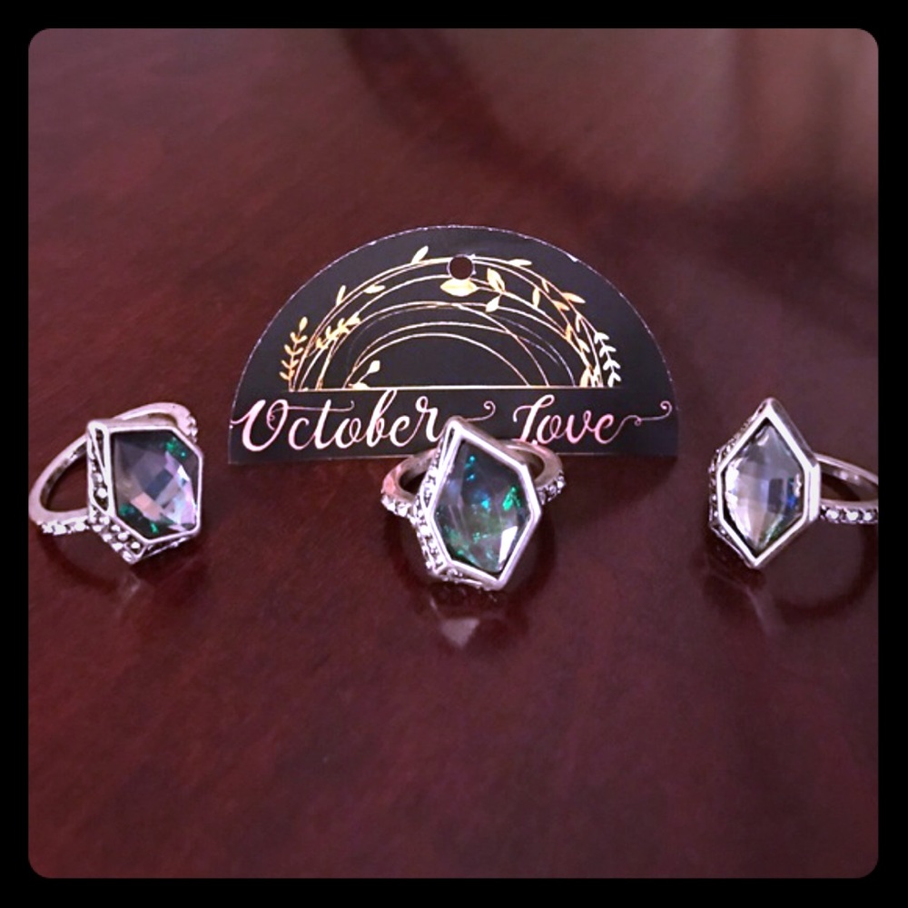 Crystal Gem Silver Rings- Green Only