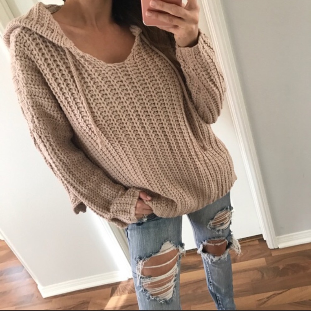 Mauve thick knit sweater hoodie