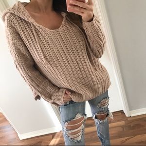 Mauve thick knit sweater hoodie