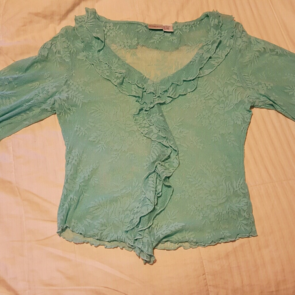 Newport news teal lace peasant top L