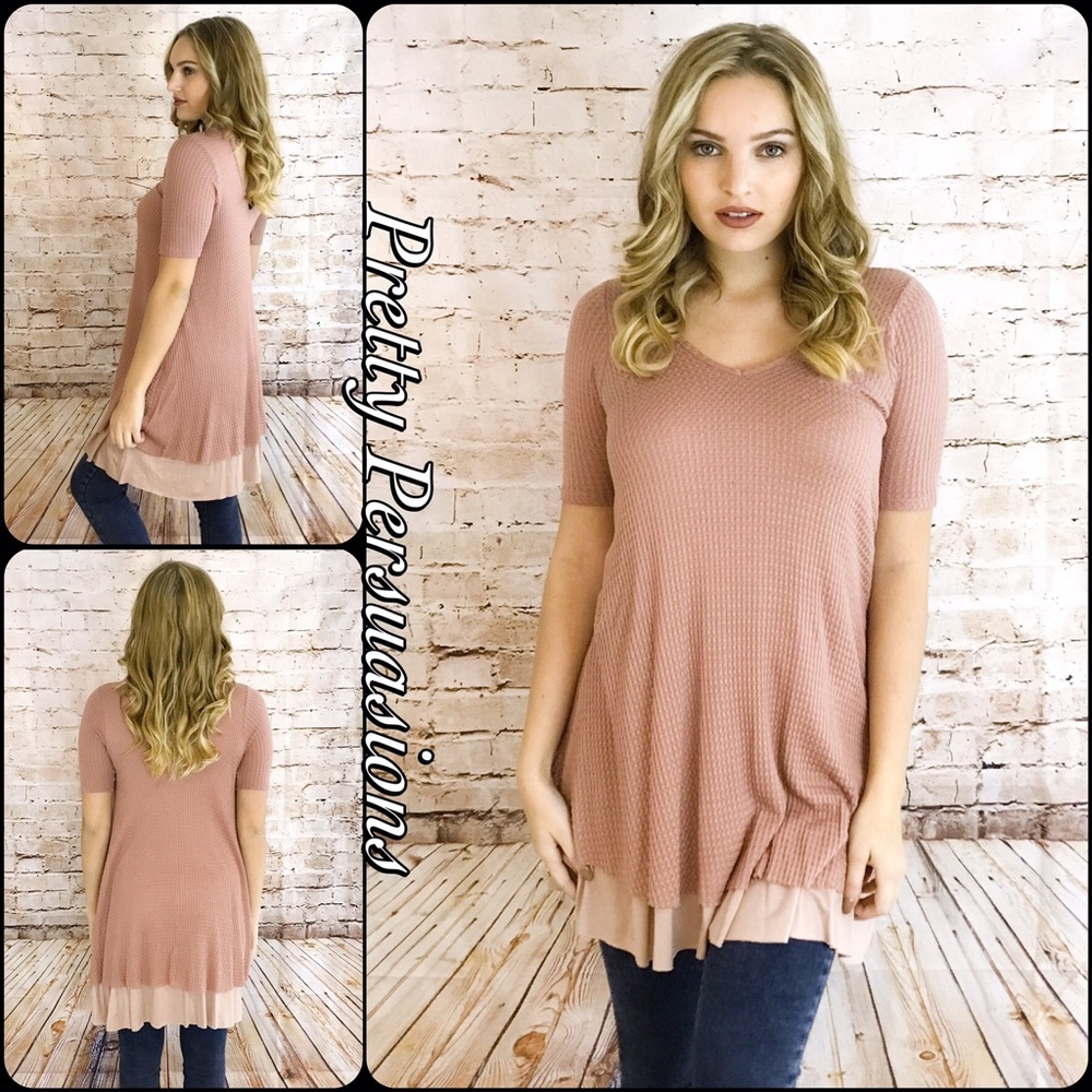 Blush Tired Hem Waffle Knit Thermal Tunic Dress - Picture 1 of 4
