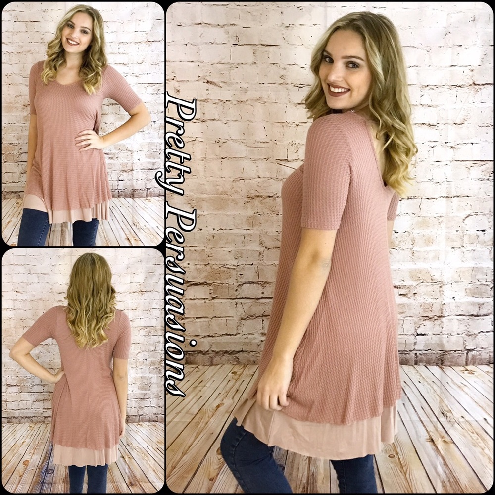 Blush Tired Hem Waffle Knit Thermal Tunic Dress - Picture 2 of 4