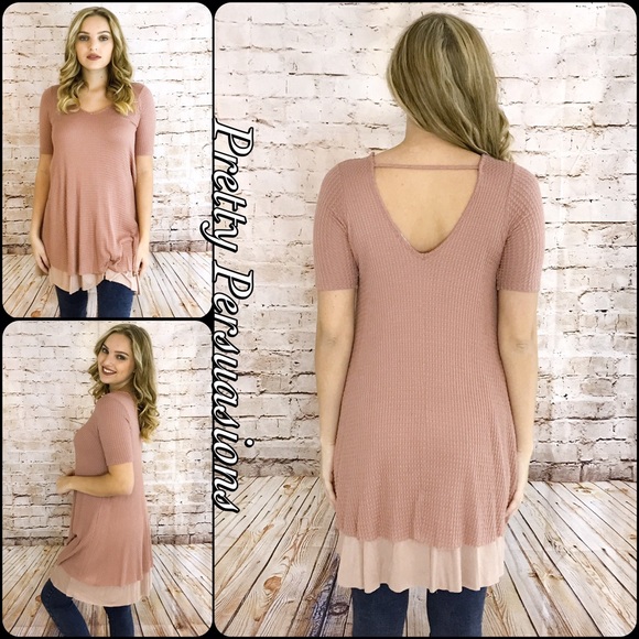 Blush Tired Hem Waffle Knit Thermal Tunic Dress - Picture 3 of 4