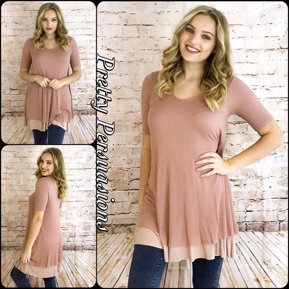 Blush Tired Hem Waffle Knit Thermal Tunic Dress - Picture 4 of 4