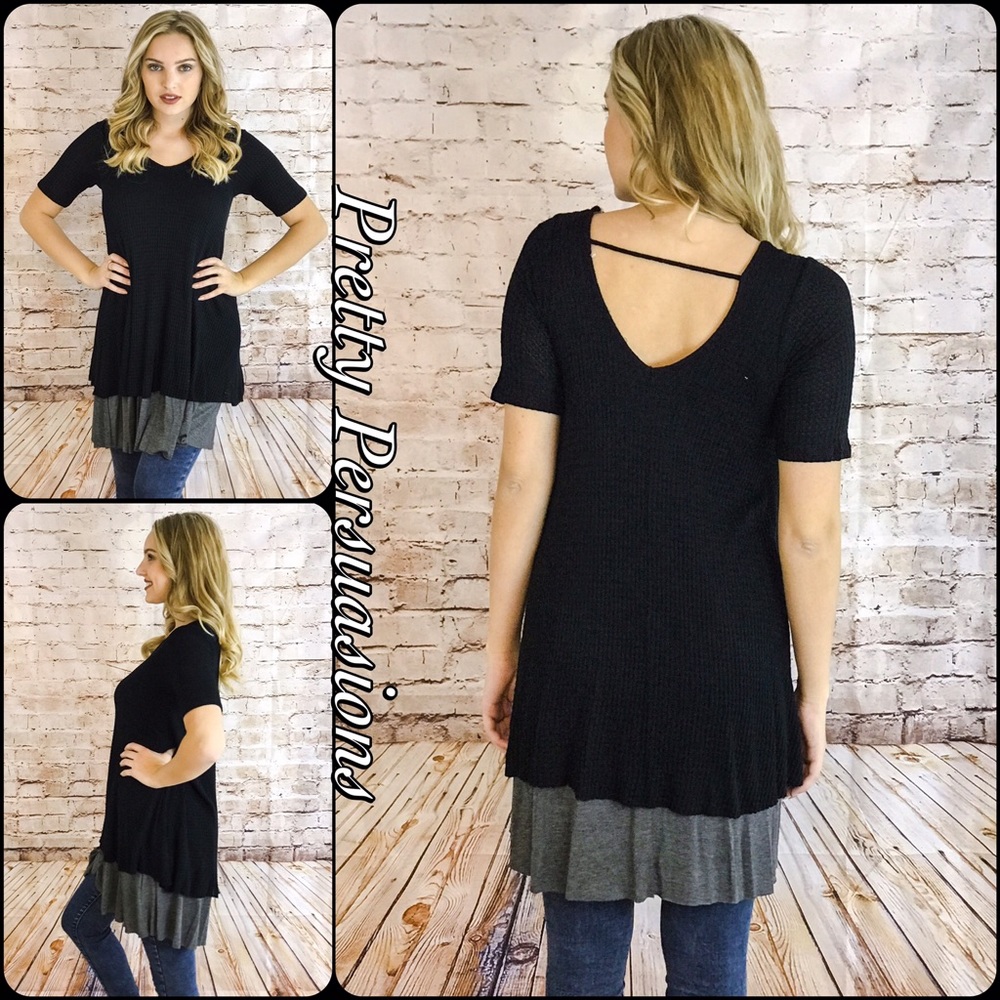 NWT Black Tired Hem Waffle Knit Thermal Tunic - Picture 3 of 4