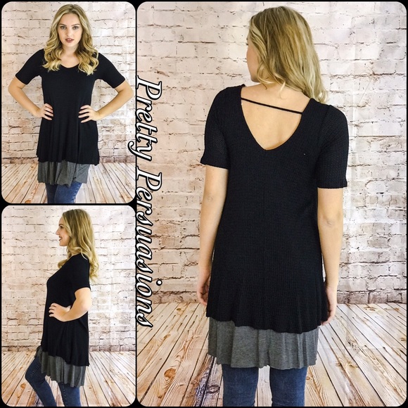 NWT Black Tired Hem Waffle Knit Thermal Tunic - Picture 3 of 4