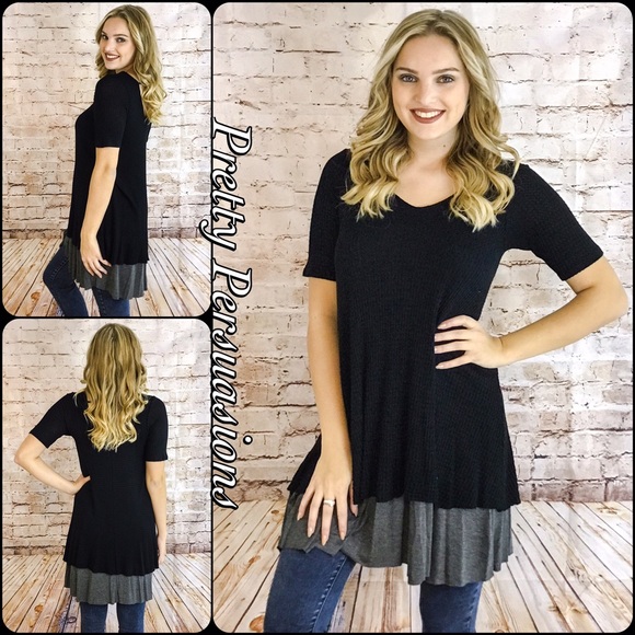 NWT Black Tired Hem Waffle Knit Thermal Tunic - Picture 4 of 4