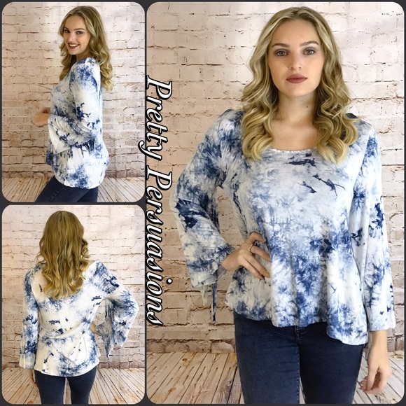 Pretty Persuasions Tops - NWT Tie Dyed Long Fringe Bell Sleeve Festival Top