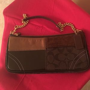 Coach brown mini bag with gold chain strap