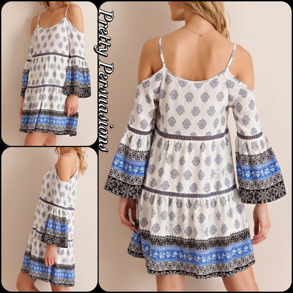 LAST TWO‼️NWT Boho Cold Shoulder Bell Sleeve Dress - Picture 3 of 3